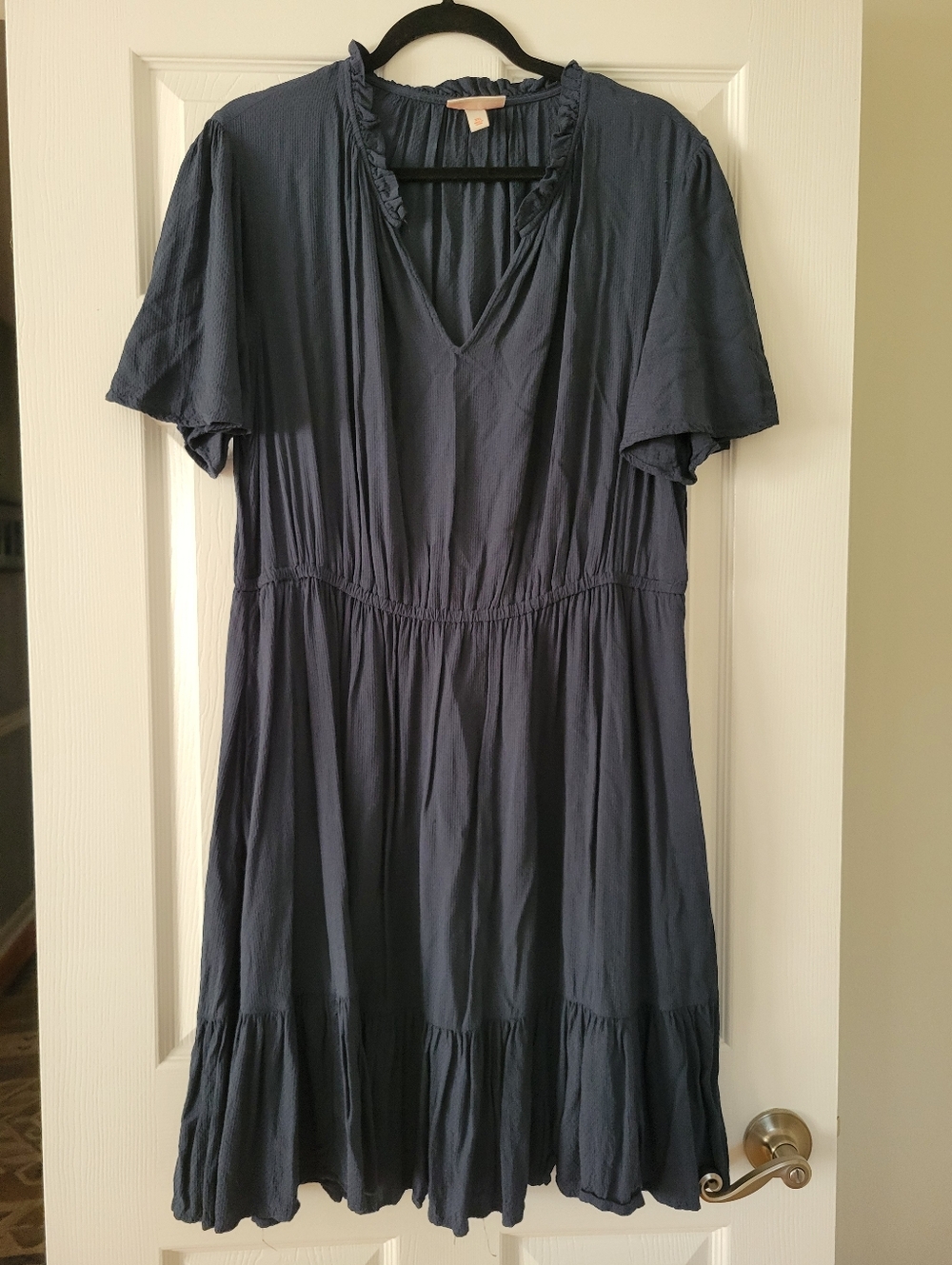 Knox Rose Size XXL Women's Navy V-Neck Ruffle Short Sleeve Dress